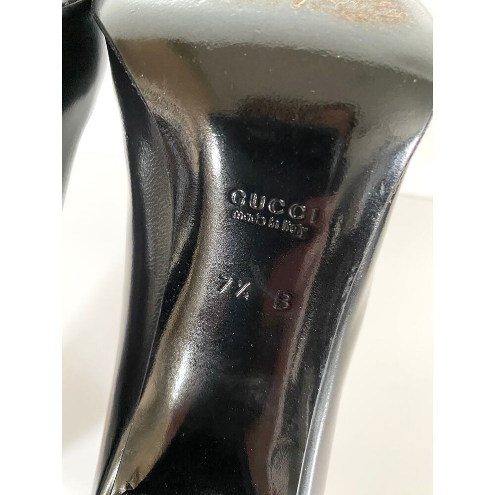 Gucci Black Brush Calf Leather Décolleté Pumps 7.5 B Made in Italy Cone Heel - Picture 13 of 16